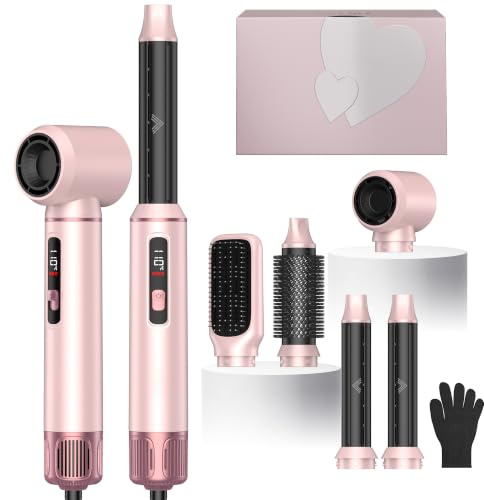 Atopskins Hair styler 5-i-1 Airbrush hårstyler Air Styler med LCD-skärm och 3 värmeinställningar med 1 000 W hårtork, bilhårförpackning, varmluftsborste, hårtork, rund borstfön