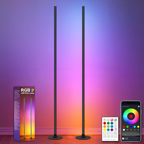 ONSTUY LED Floor Lamp 2 Pack,1.2m,Smart RGBW Corner Lamp with APP and Remote Control,Music Sync,16 Million Colors,234 Dynamic Modes,Modern Ambient Light for Living Room,Bedroom,Gaming Room,Black