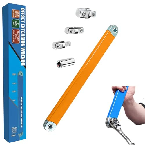 Generisch Offset Verlängerungsschlüssel und Schraubenschlüssel Verlängerung, 39 cm Werkzeug aus Kohlenstoffstahl mit 1/2, 3/8, 1/4 Zoll Adaptern für Kfz Reparatur in engen Räumen (Orange)