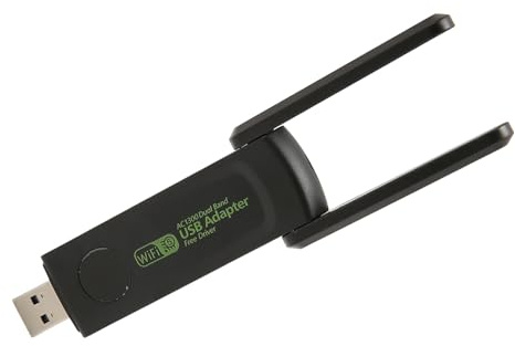 Jelquix Adaptador WiFi USB 3.0 Inalámbrico AC1300 de Doble Banda, Tarjeta de Red de 2,4 GHz 5 GHz, Dongle Inalámbrico de Antena Externa con 2 Antenas, Ideal para 7, 8, 8.1 y 10