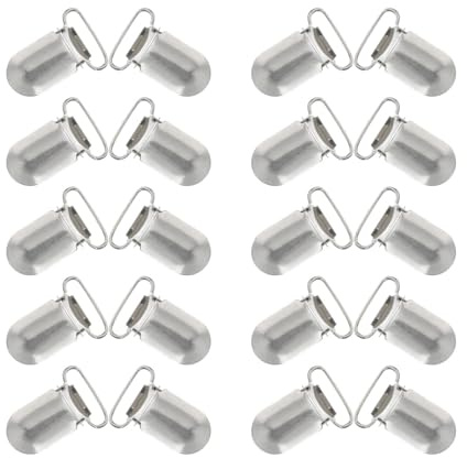 Pinces à Tétine Métalliques 20mm, Lot de 20 Pièces Argenté | Fer Dur Résistant, pour Bavoirs, Jouets et Porte-Tétine, Clips à Usage Créatif