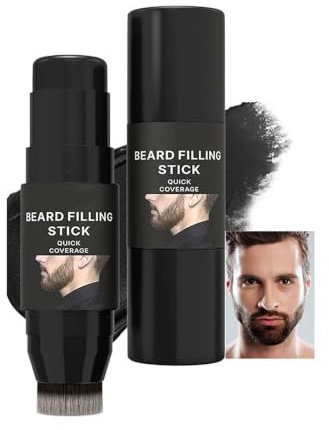 Black Beard Filling Stick for Instant Beard Coverage - Dual-Ended Filler with Colour Stick & Blending Brush, Waterproof Sweat-Resistant Formula for Sparse, Sideburn Touch-Ups