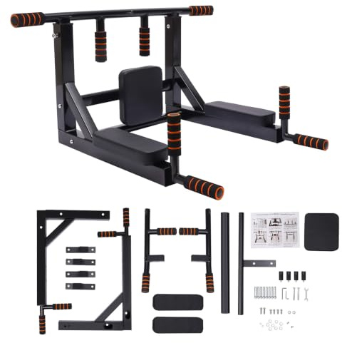 4 in 1 Klimmzugstange Zur Wandmontage, 95 * 77CM Multigriff Klimmzugstange Dip Station Wandmontagen Multifunktionale Kraftstation Bauchmuskeltrainer Edelstahl Trainings Halterung für Büro Fitnessraum