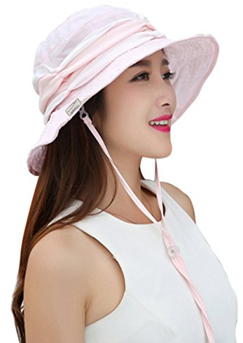 Damen Sonnenhüte Strand Hut Faltbar Eimer Hut mit abnehmbarem Schleier Anti-UV-Hut UPF 50+ Fashion Sonnenschutz Kopfbedeckung