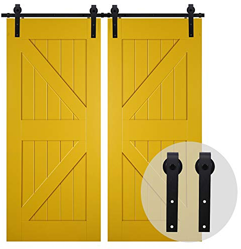 CCJH 200CM / 6.6FT Herraje Para Puerta Corredera Kit de granero Accesorio de armario con rodillo de riel para puerta doble