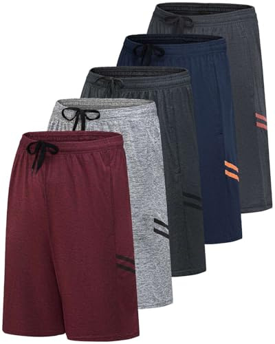 5 Pack Men's Dry Fit Basketball Shorts Gym Athletic Casual Workout Running