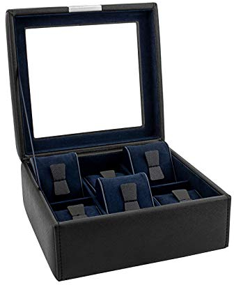 Friedrich23 - Valigetta per orologi Cross Grain con coperchio in vetro nero - Spazio per 6 orologi - Sintetico fine, Sintetico fine