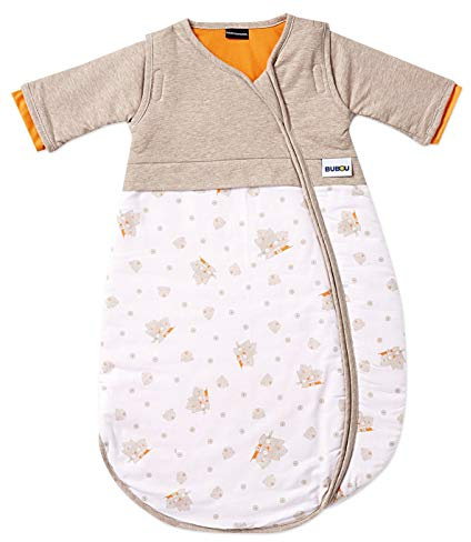 Gesslein Baby Schlafsack Bubou, Ganzjahres-Schlafsack mit Temperaturregulierung (langer Reißverschluss, 110), beige-orange-weiß Bärchen Motiv