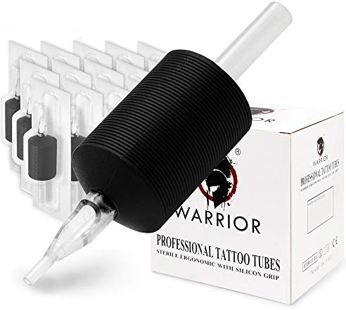 WARRIOR Tattoo Grip Tubes Einweg Tattoo Griff mit langer Spitze aus weichem Gummi Rutschfest 30mm Round Liner Shader Packung mit 15 Stücke(1.2/3R)