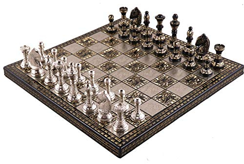 RoyalChessMall - Staunton inspiriert Messing Metall Luxus Schachfiguren & Brett Set-12 -Silber & Schwarz
