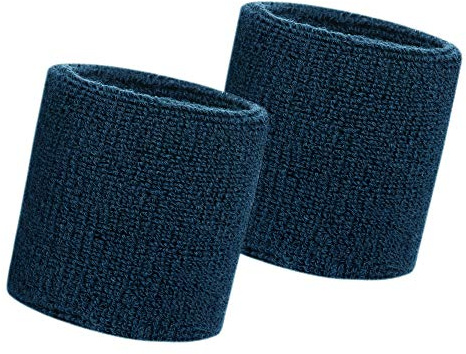 HANERDUN Sports Wristbands Sweat Wrist Sweatbands For Men And Women Terry Cloth Wrist bands Sweat For Gym Running Basketball Tennis Working Out 2PCS-(NAVY BLUE)/