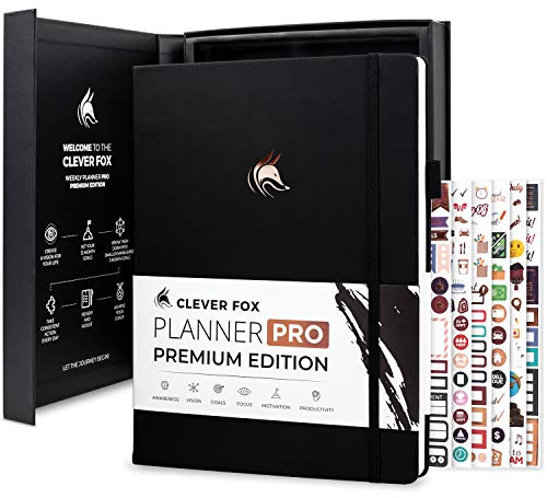 Clever Fox Planner Pro Premium – Luxurious Weekly & Monthly Planner with Budget Organizer for Productivity & Goals, Undated, A4 (Black)