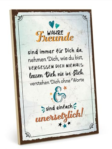 TypeStoff Holzschild mit Spruch – Wahre Freunde – im Vintage-Look mit Zitat als Geschenk und Dekoration zum Thema Freundschaft - HS-01210
