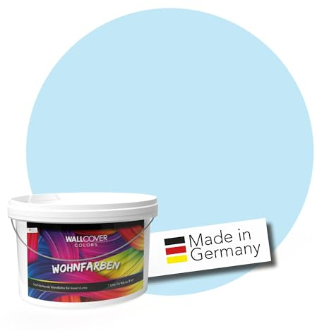 WALLCOVER hochwertige Wandfarbe für Innen | Blau Pastell | 2.5L für 20m² | Hochdeckende Innenfarbe (Klasse 1) in Himmelblau Matt | Profi Qualität aus Deutschland