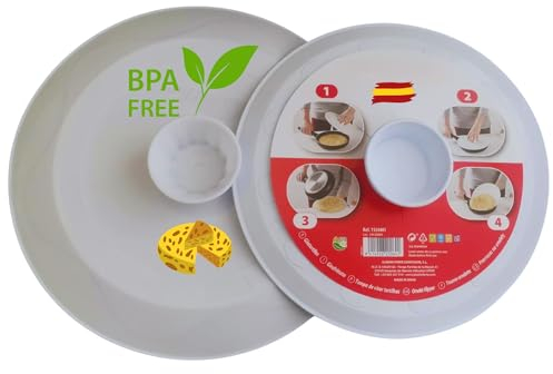 Kartoffel-Tortilla-Deckel, 2 Stück, Tortilla-Drehgriff für 2 Pfannengrößen, BPA-frei, Drehteller, Set groß und klein (weiß)