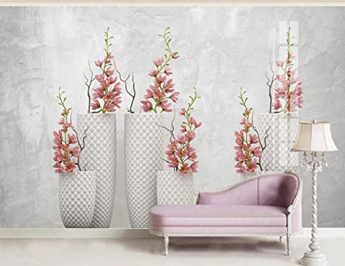 Papel Pintado Florero De Pared De Cemento Gris Con Flores Fotomurales 3D Papel Tapiz Tv Fondo Pared Moderno Dormitorio Murales