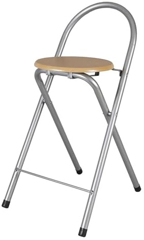 Jardin202 - Taburete Plegable de Cocina con reposapiés | Estructura Metálica | Auxiliar Hogar | Plata y Madera | 40x45x80 cm