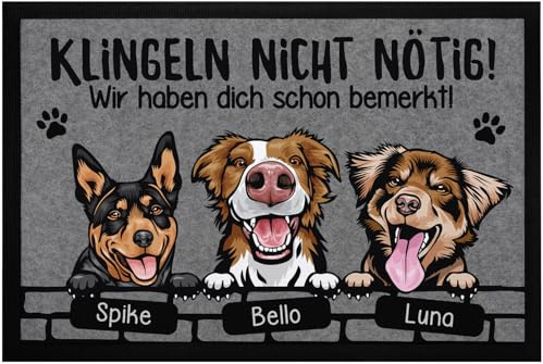 SpecialMe® Fußmatte Hund mit Namen personalisiert (1-3) Klingeln Nicht nötig Geschenk für Hundebesitzer rutschfest & waschbar schwarz 60x40cm
