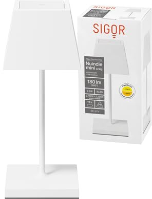 SIGOR Nuindie 1.0 mini eckig Akku-Tischleuchte, schneeweiß | Dimmbar • Indoor & Outdoor • IP54 • 25 cm • Easy Connect • 12 h Leuchtdauer
