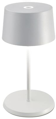 Zafferano, Olivia Mini Lampe, Tragbare und Wiederaufladbare Tischlampe mit Touch Control, Geeignet für Wohnzimmer und Außenbereich, Dimmer, 2700-3000 K, Höhe 22 cm, Farbe Weiß