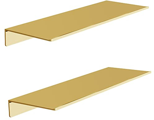 HNVNER Metal Floating Shelves, Shower Caddy, Brushed Gold Shelves for Wall, Decorative Wall Shelf Set of 2, Wall Mounted Display Shelves for Bedroom, Living Room, Bathroom, Office