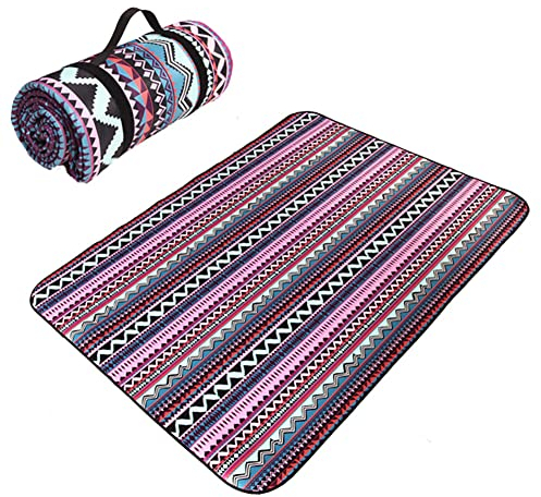 Picknickdecke 200x200cm, Ethnischer Stil Stranddecke Wasserdicht Sandfrei Outdoor Campingdecke Picknickdecken mit Tragegriff,Alu Isomatte Schaummatten Schlafmatte für Camping Isoliermatte Isolierdecke