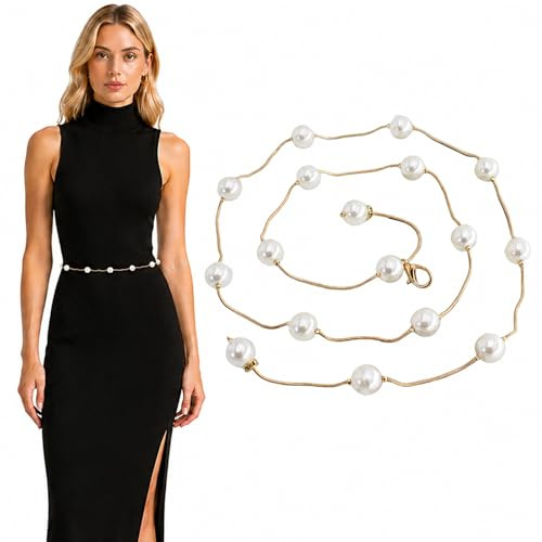 FAIRYGATE Waist Chain for Women Womens Belt for Jeans Metal Adjustable Belts for Pants Dresses Pearl Link Body Belly A6413