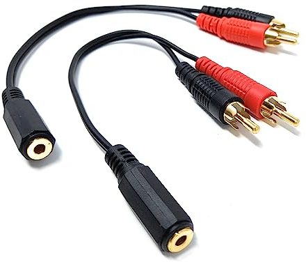 DRUT 2pcs 20cm 3.5mm Stereo Jack Socket to 2 x RCA Phono Plugs Adapter Cable Splitter Audio Lead