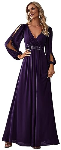 Ever-Pretty Vestito da Cerimonia Elegante Linea ad A Scollo a V A Abiti da Sera 00461 Viola Scuro 44