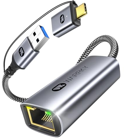 Adaptateur USB Ethernet, 1Gbps, WARRKY 2-en-1 Adaptateur USB 3.0 et USB-C vers RJ45 Réseau LAN, Compatible avec MacBook Pro, iPad Pro, iPhone 15, Surface, XPS, Windows, Linux