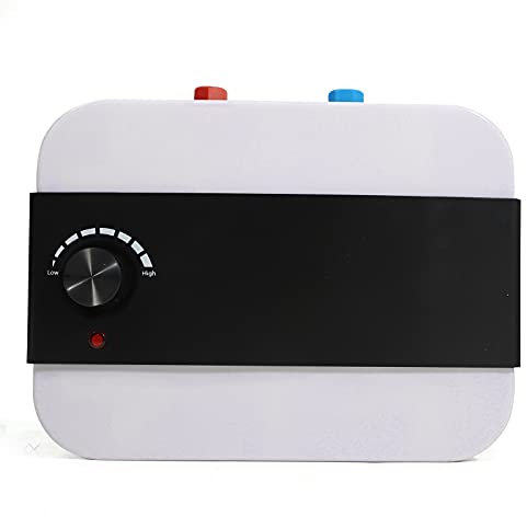 SABUIDDS Scaldabagno elettrico da 6 litri, scaldabagno elettrico, piccolo 1500 W, potenza di riscaldamento con spina, per cucina, bagno e doccia, 65 ℃, bianco e nero