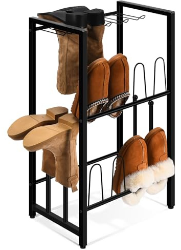 GADFISH Free Standing Shoe Racks, Vertical Boot Rack, Black Metal Boot Storage Organizer Tall Boots Organizer for Closet, Entryway, Shoe Rack for Boots, Sneakers, Fit 8 Pairs