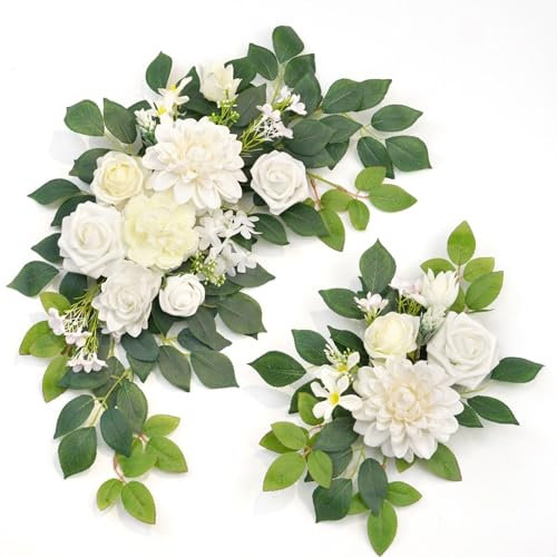 Piklado Hochzeitsdekoration (2 Stück) Willkommensschild, Blumen-Hintergrund, Girlande für Zeremonie, Empfang, Wandstaffelei, Heimdekoration, Eingang, Kunst-Außenbereich, Tischdekoration, Weiß