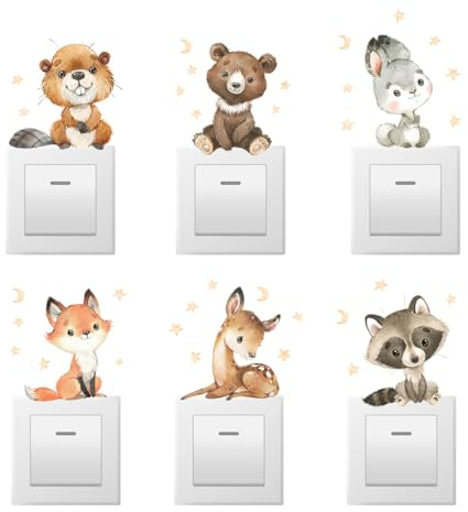 12 pegatinas para interruptor de luz infantil, diseño de animales de dibujos animados, interruptor de luz divertido, pegatinas de PVC para interruptor de pared