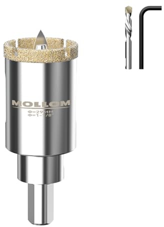 MOLLOM 1-1/8 (29mm) Diamant-Lochsäge mit 2 Zentrierbohrern | Fliesen-Lochsäge, glatter Schnitt für Porzellanfliesen, Keramik, Marmor und Granit