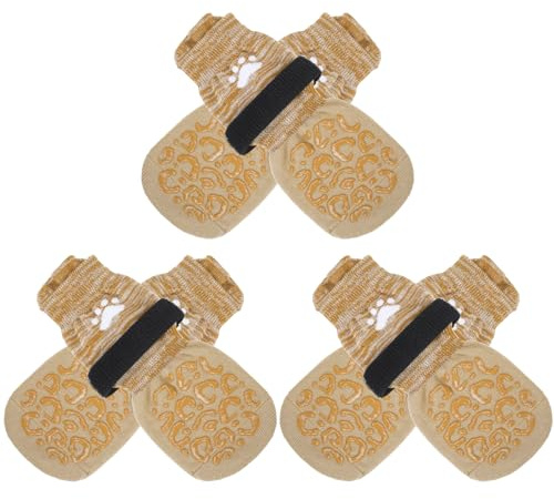 EXPAWLORER verbesserte Hundesocken Antirutsch - 3 Paar Pfotenschutz für Hunde mit verstellbaren Bändern, Gute Traktionskontrolle für Innenbereiche, weicher und elastischer Stoff in Beige, M
