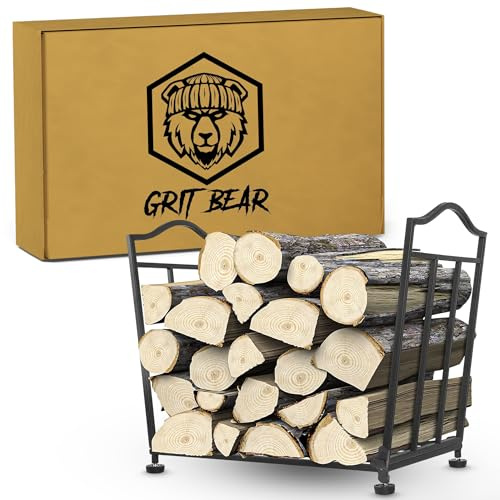 GRIT BEAR Portalegna da ardere, in acciaio resistente, per interni ed esterni, per patio e giardino, nero