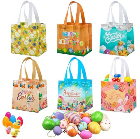 Mizijia 6 Sacchetti Regalo Pasquali da Riempire, Nido di Pasqua Con Coniglio, Cestino in Feltro