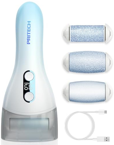 PRITECH Râpe Pieds Electrique Professionnel Rechargeable IPX6 Enlevez les callosités sur les pieds IPX6 étanche avec 3 Rouleaux(BCM-1138) (Plus-bleu)