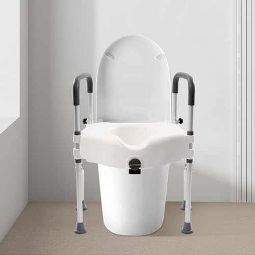 Toilettensitzerhöhung mit Armlehnen 11cm,Verstellbares Höhe Armlehnen,Aufstehhilfe Toilette für Senioren, Behinderte ErhöHter Toilettensitz