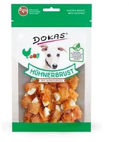 DOKAS Hühnerbrust mit Kokosnuss, 9 x 60 g, Snack für Hunde