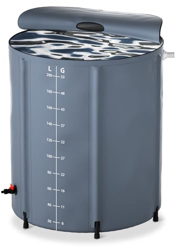 FIVMEN Depósito de Agua Lluvia 200 litros Barril de Lluvia Tanque de Agua Plegable Contenedor Agua de PVC con Tapa, Gris Oscuro