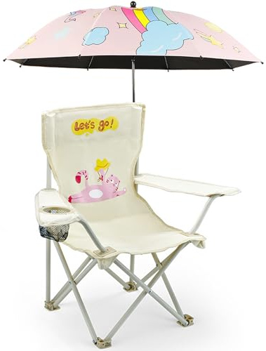 BUSYSIR Kids Beach Folding Camping Chair - Kids Camping Chair with Outdoor Umbrella - Lightweight and Sturdy - for Beach Outdoor Camping Picnic (Pink)