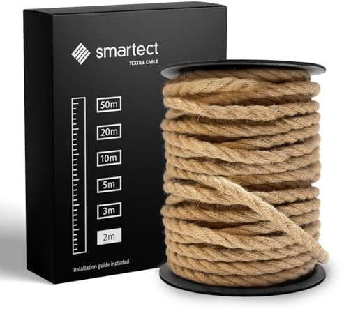 smartect Cavo Elettrico Tessile intrecciato Juta, 2 Metri Filo Elettrico Vintage, Tripolare (3 x 0.75mm²) Cavo Elettrico Rivestito in Tessuto per Fai da Te