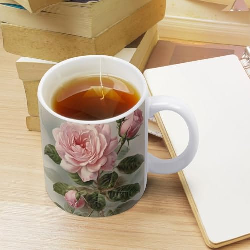NTVOWPZO Große Porzellantasse mit Henkel, Teetasse, Vintage, schöne Rose, Porzellan, Kaffeetassen, Keramik, stählende Tasse, personalisierte Tassen, lustige Tasse für Männer und Frauen