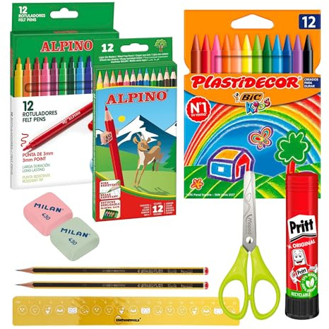 PAPELIVI - Lote Pack Set de Material Escolar y Papelería INFANTIL Kit Vuelta al Cole PRIMERAS MARCAS REGALOS