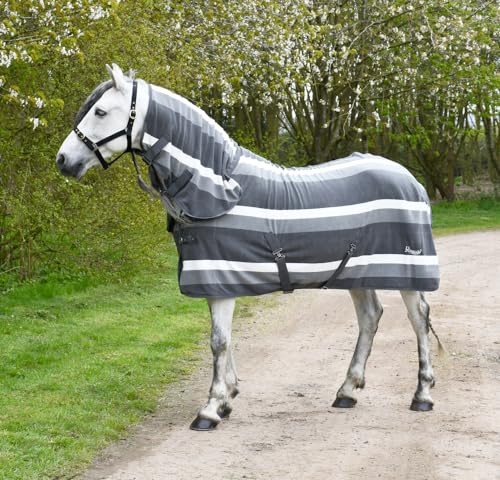 Rhinegold Tappeto in pile a collo intero, leggero, per cavalli, a righe grigie, 180 cm