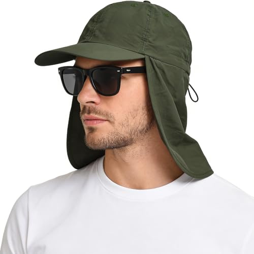 EINSKEY UPF 50+ vattentät solhatt – packbar unisex basebollkeps med nackflik för strand, golf, vandring, fiske och löpning, Armégrönt, one size