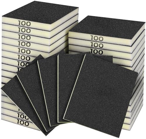 18 Piezas esponjas de Lijado100 Grain, Esponja de Lija Húmeda y Seca Taco Abrasivo, Lavables y Reutilizables, Paquete de Papel de Lija para Metal, Madera y Pared