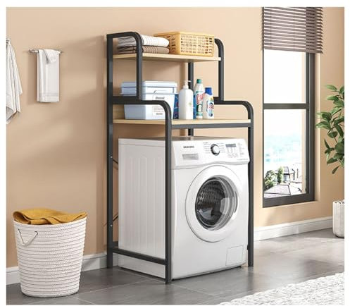 TOOYITR Trommel Waschmaschinenschrank Badezimmer Organizer Regal mit Kleiderstange Platzsparendes oberes Waschmaschinenregal über der Toilette,Schwarz,Style 1